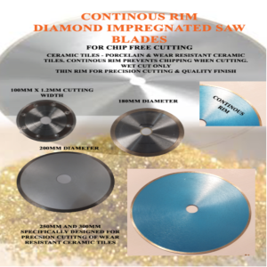 CONTINUOUS RIM DIAMOND IMPREGNATED SAW BLADES